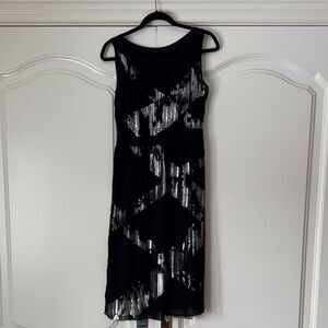 BCBGMaxAzria Black and Silver Midi Dress